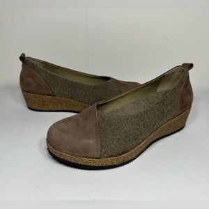 Stegmann “Sofie” Cork Sole Wool/Leather Slip On Wedges